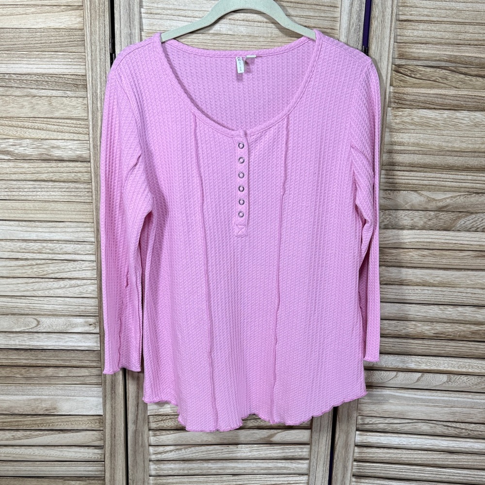 Cato Pink Button-Front Long Sleeve Women's Top Size L